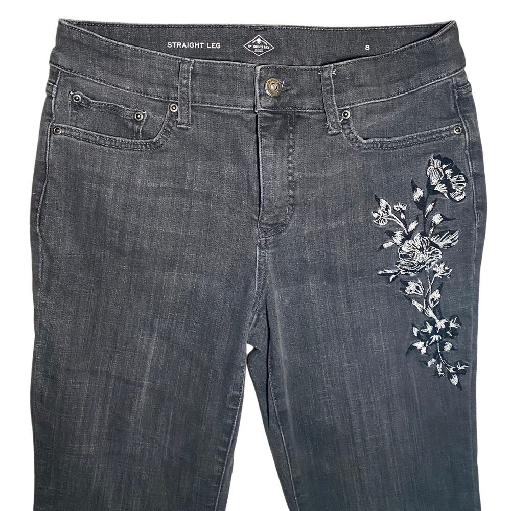 St Johns Bay - Gray Floral Embroidered Pants - Size 8